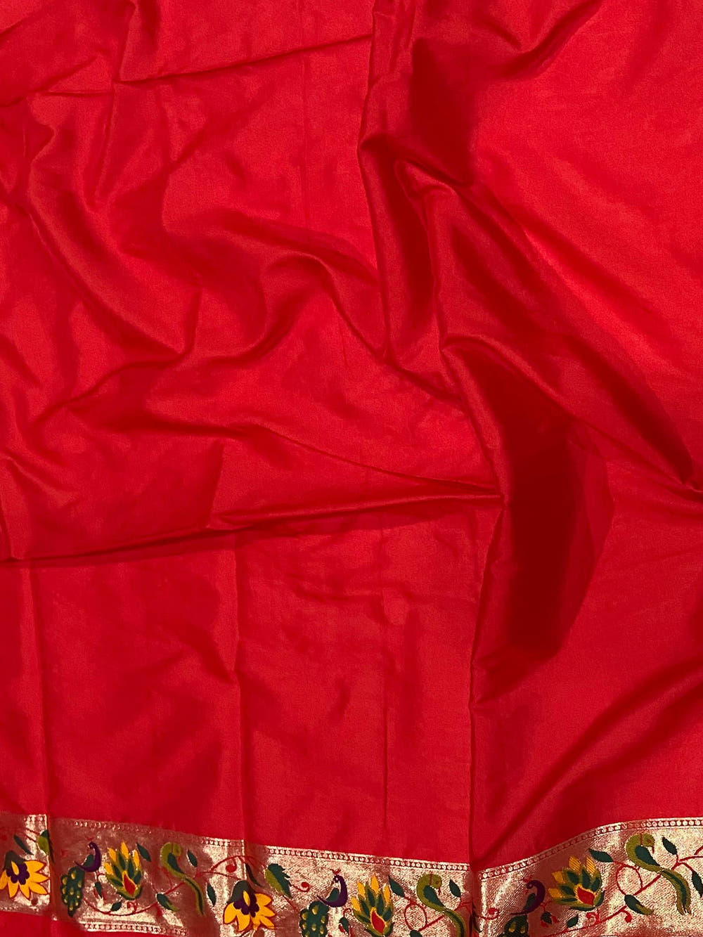 Red Silk Blend Woven Zari Work Paithani Saree

