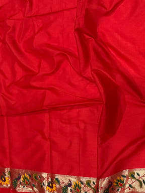 Red Silk Blend Woven Zari Work Paithani Saree

