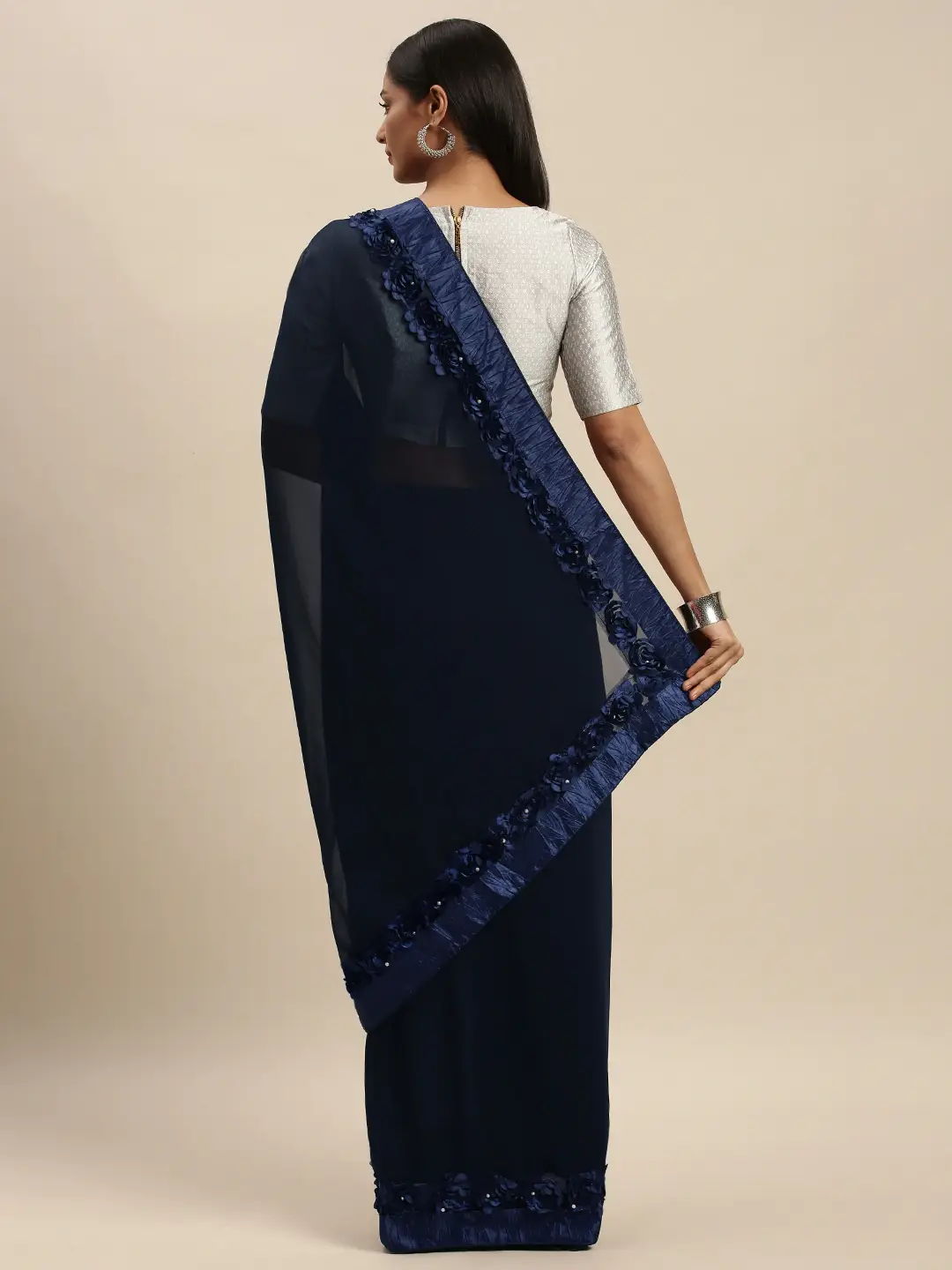 Ribbon Embroidered Poly Georgette Saree