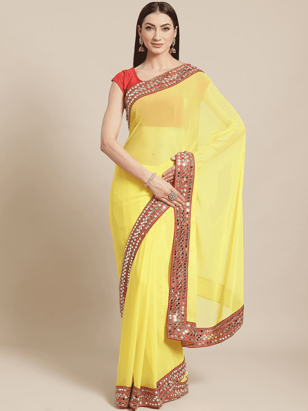 Soft Georgette With Mirror Work Border