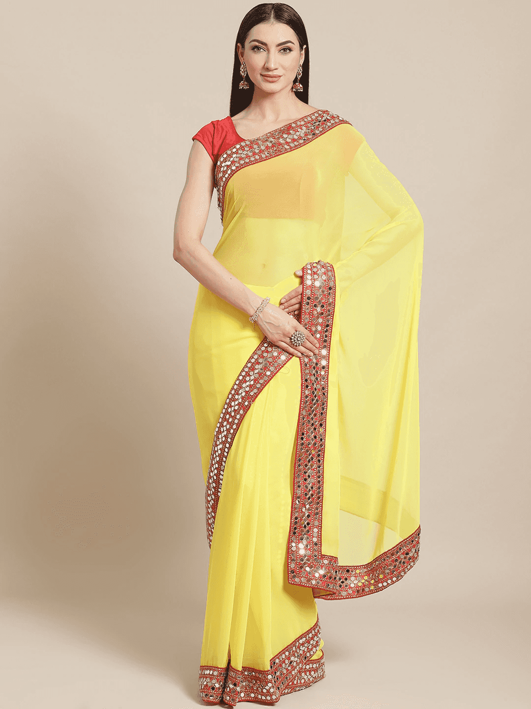 Soft Georgette With Mirror Work Border