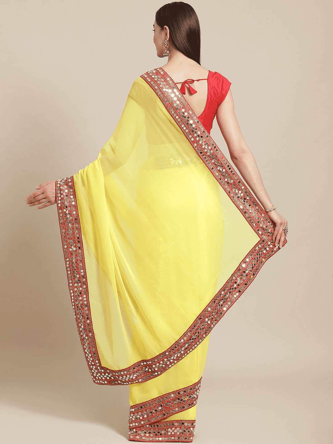Soft Georgette With Mirror Work Border