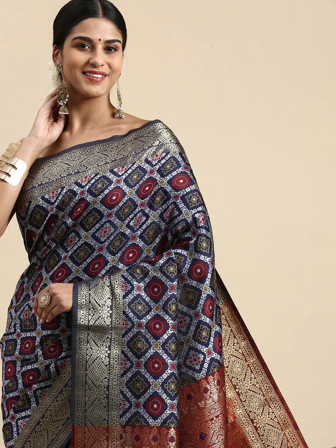 Patola Soft Silk Banarasi Saree With Zari border 