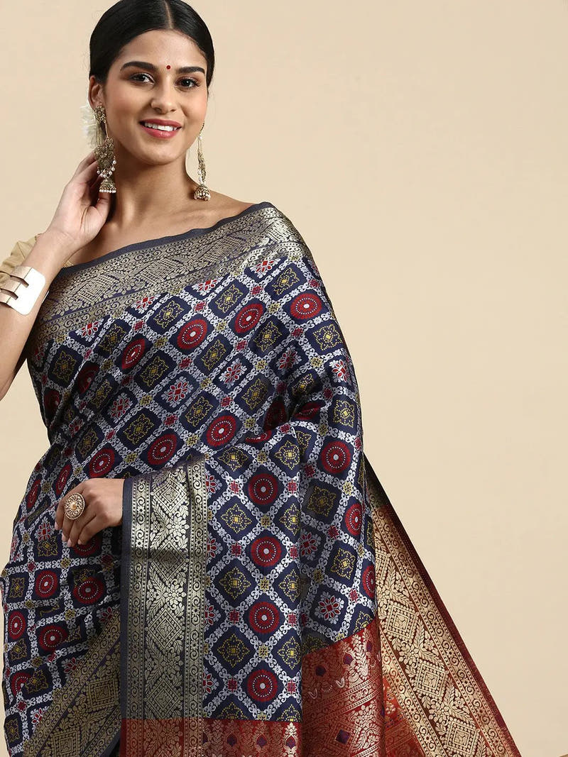 Patola Soft Silk Banarasi Saree With Zari border 
