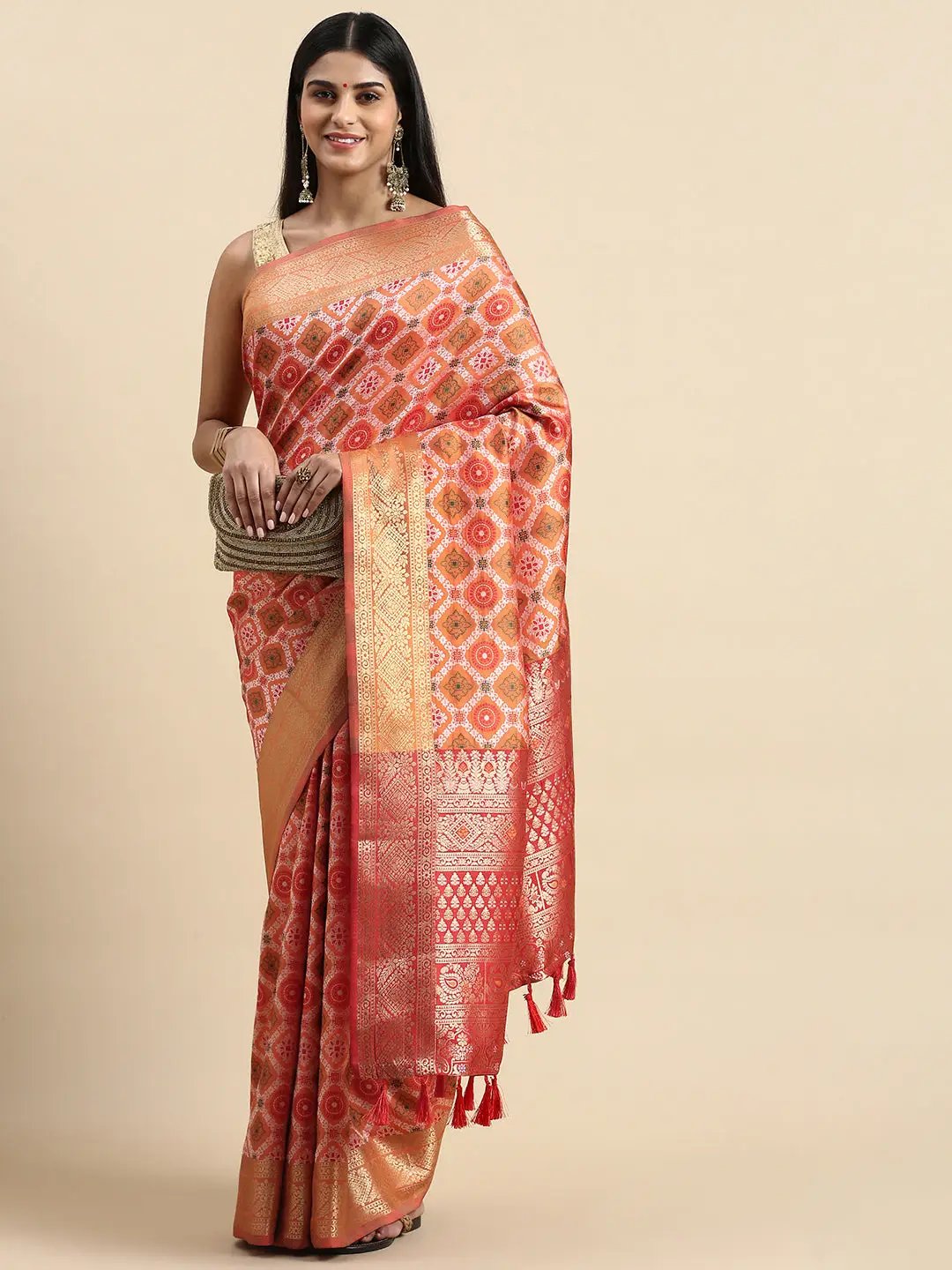 Patola Soft Silk Banarasi Saree With Zari border 