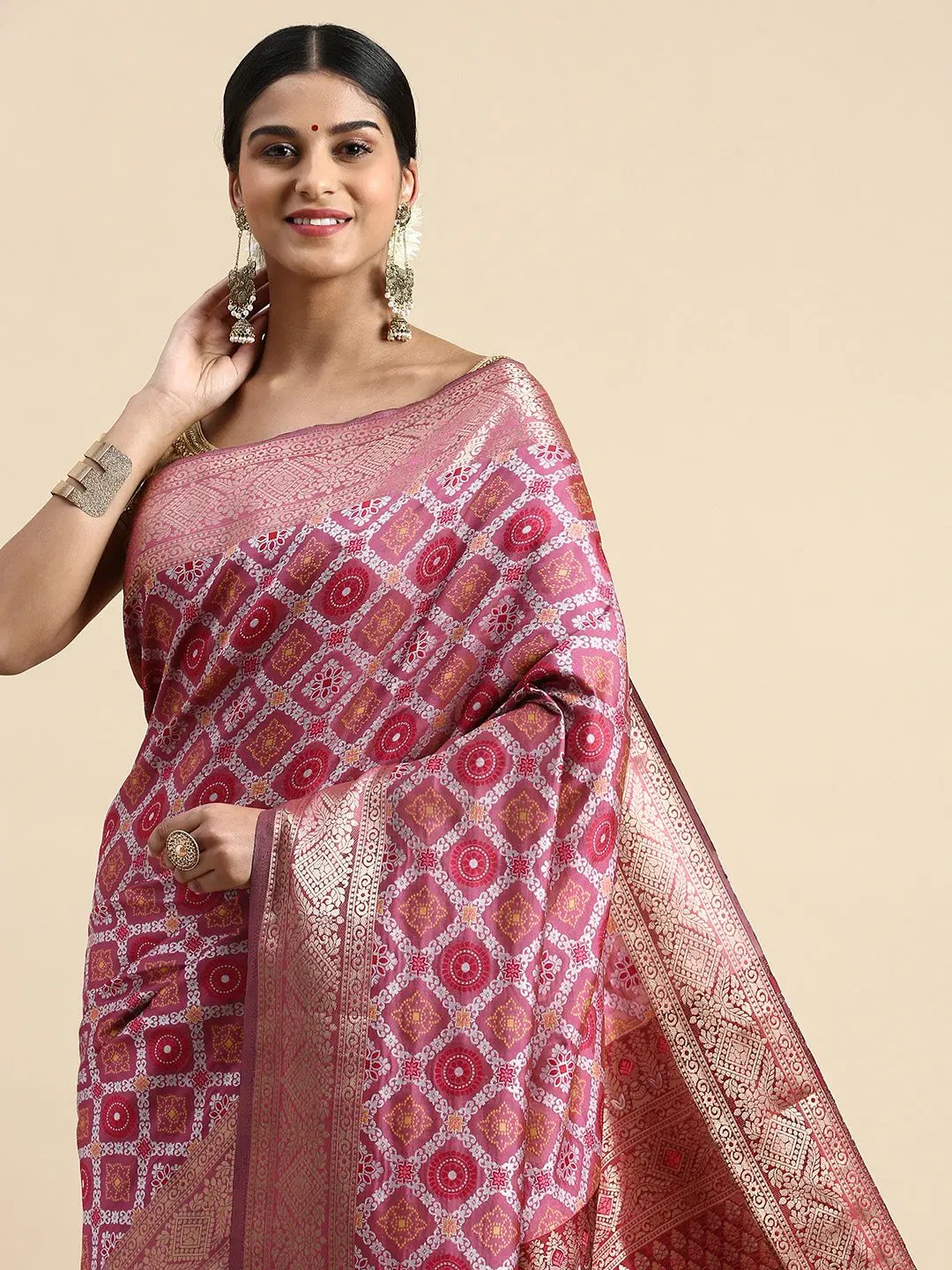 Patola Soft Silk Banarasi Saree With Zari border 