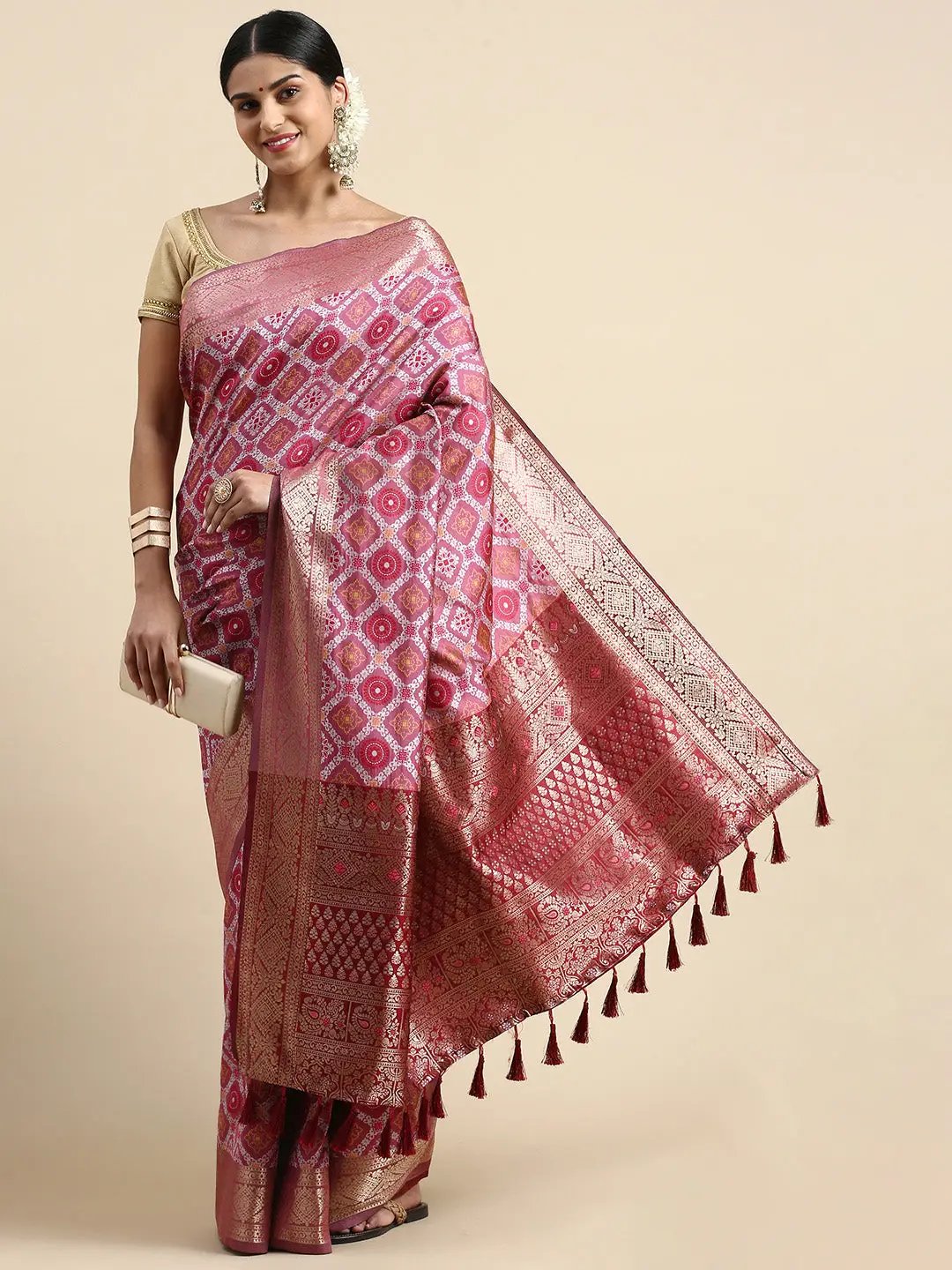 Patola Soft Silk Banarasi Saree With Zari border 