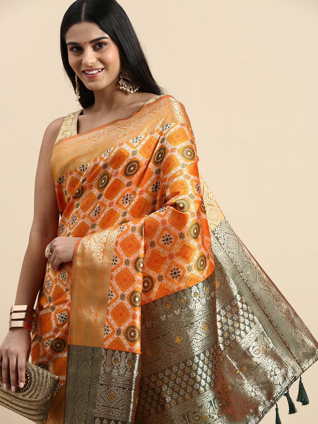 Patola Soft Silk Banarasi Saree With Zari border 