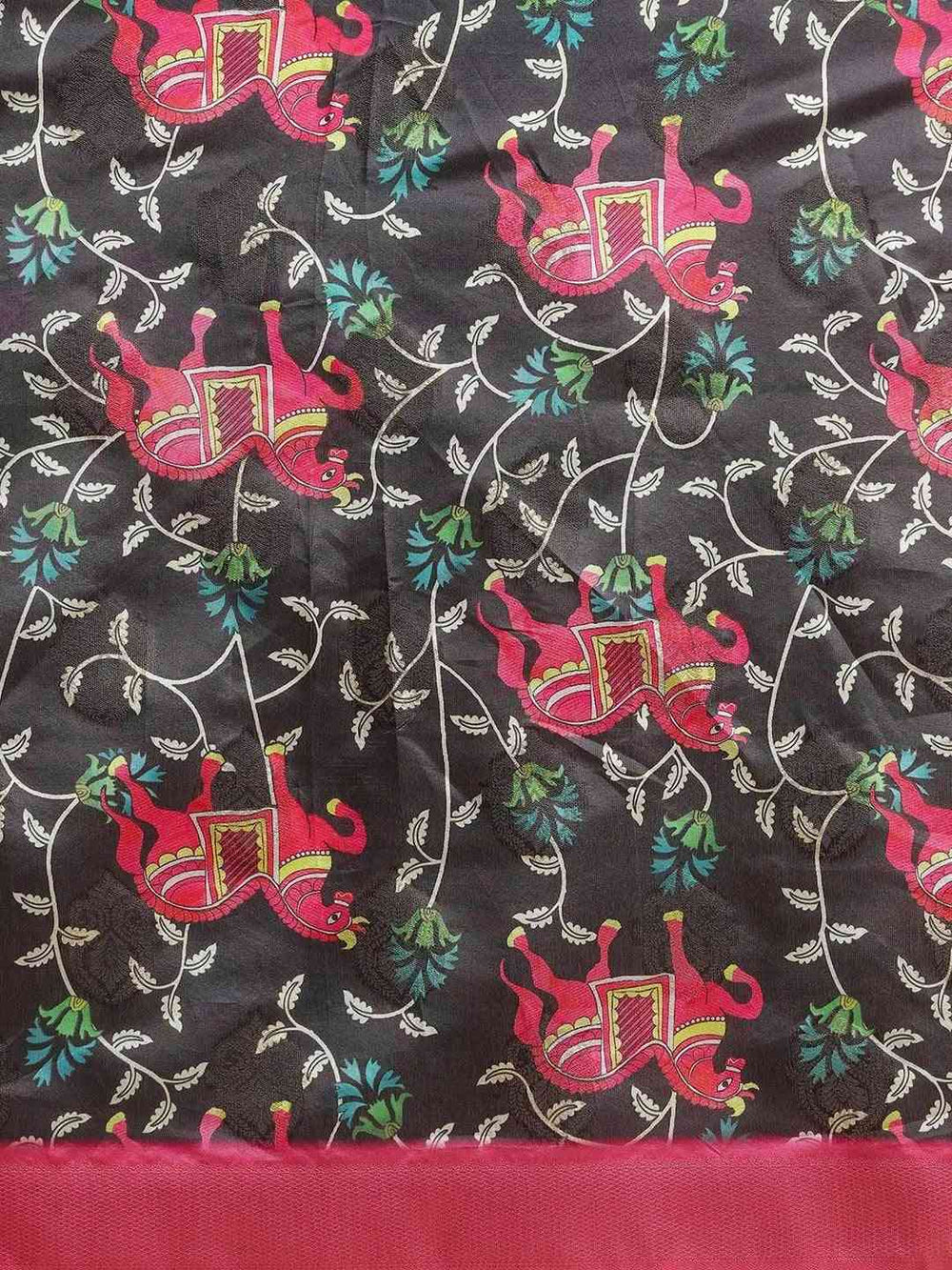 Black Colour Banarasi Silk Saree With Ethnic Motifs Work
