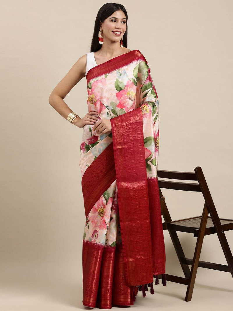Designer Digital Flower Print Pattu Banarasi Silk Saree