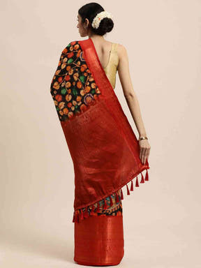 Kalamkari Zari Work Silk Blend Kanjivaram Saree 