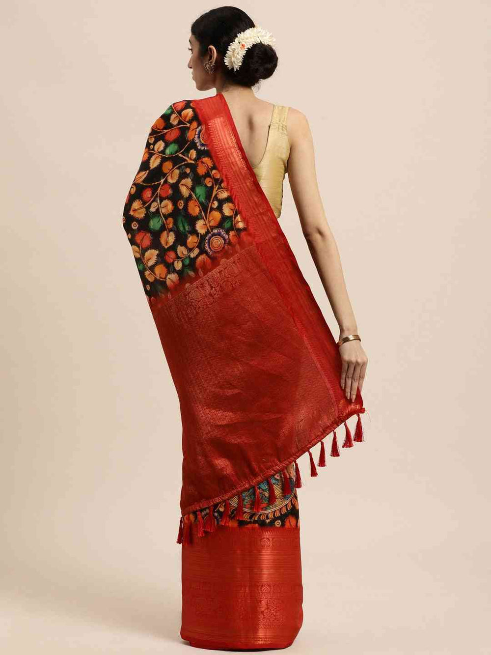 Kalamkari Zari Work Silk Blend Kanjivaram Saree 