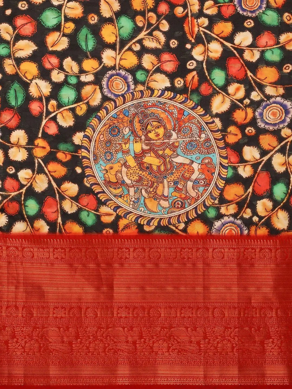 Kalamkari Zari Work Silk Blend Kanjivaram Saree 