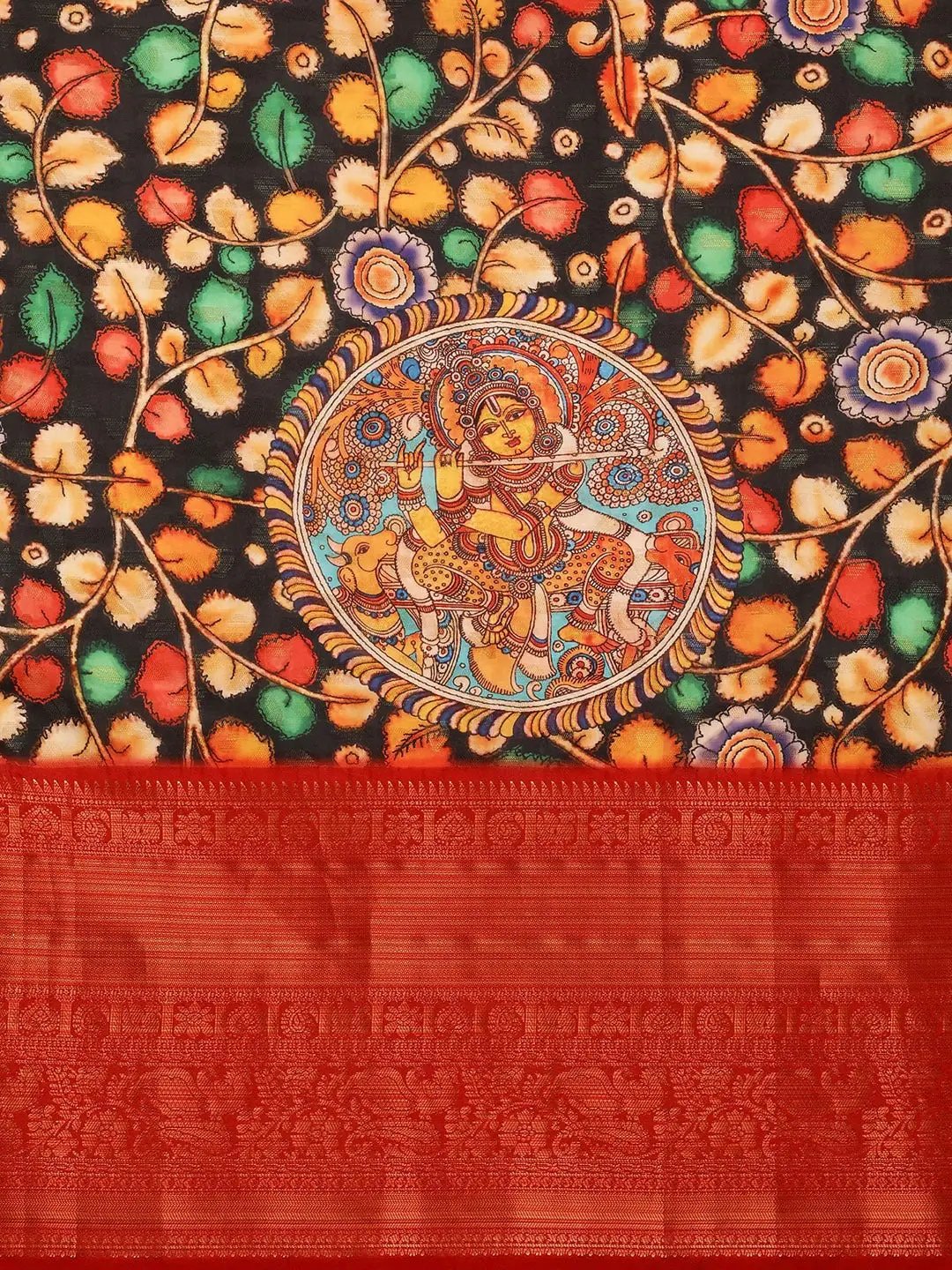 Kalamkari Zari Work Silk Blend Kanjivaram Saree 
