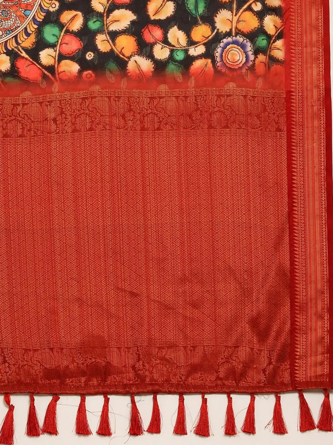 Kalamkari Zari Work Silk Blend Kanjivaram Saree 