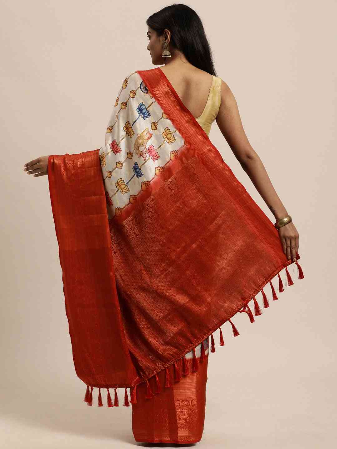 Kalamkari Zari Work Silk Blend Kanjivaram Saree 