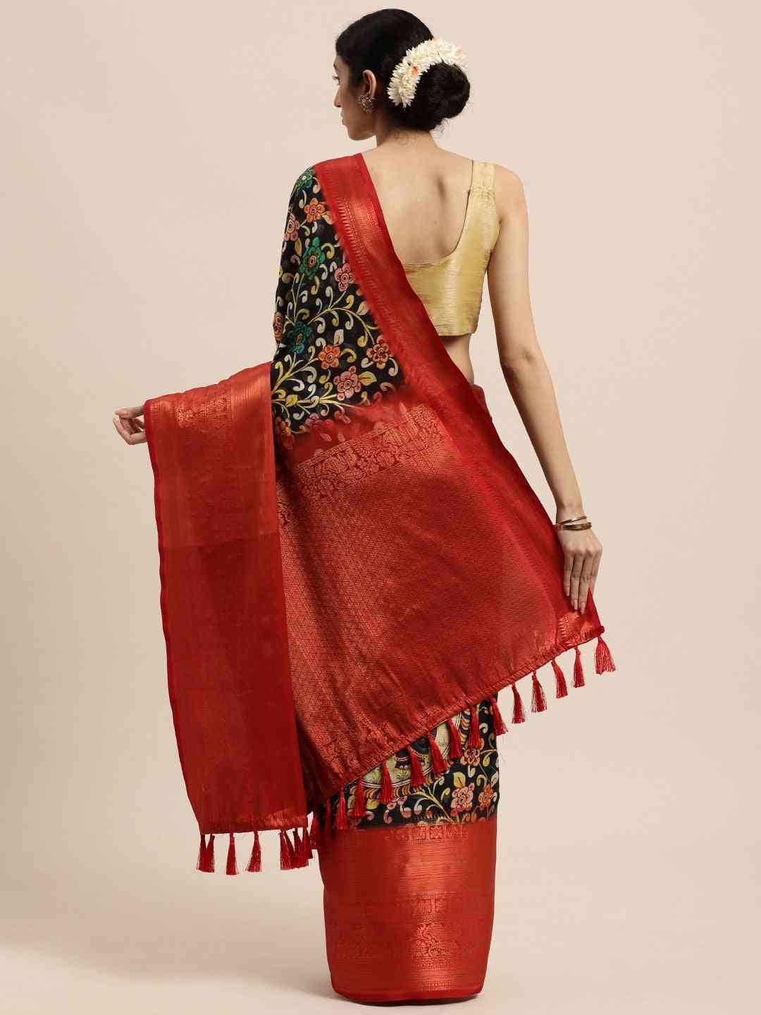 Beautiful Kalamkari Zari Silk Blend Kanjivaram Saree
