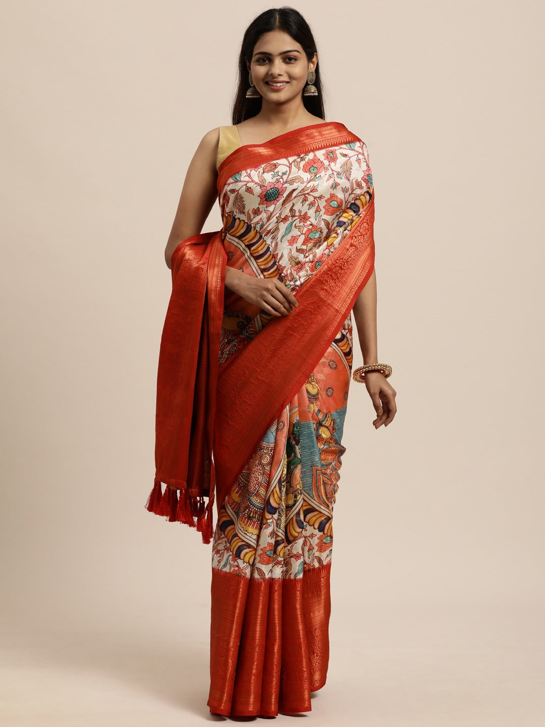 Beautiful Kalamkari Zari Work Silk Blend Saree 