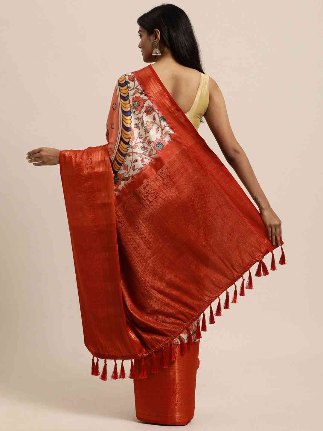 Beautiful Kalamkari Zari Work Silk Blend Saree 