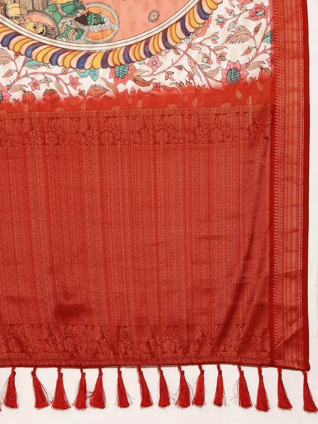 Beautiful Kalamkari Zari Work Silk Blend Saree 