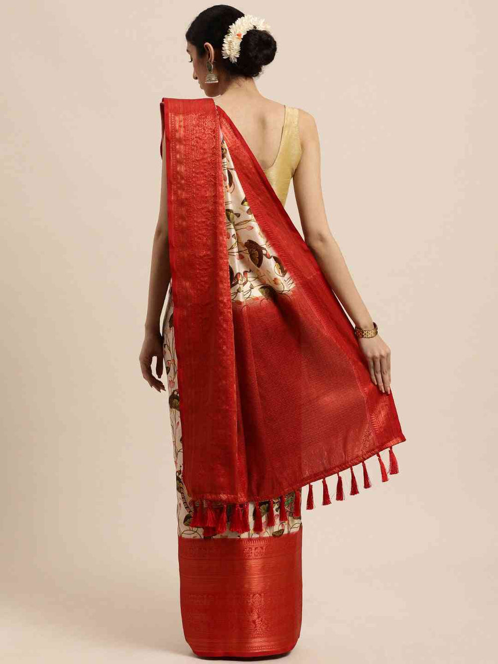 Kanjeevaram Silk Saree with Kalamkari Print | Vastranand