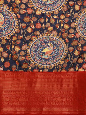 Beautiful Kalamkari Zari Work Silk Blend Kanjivaram Saree 