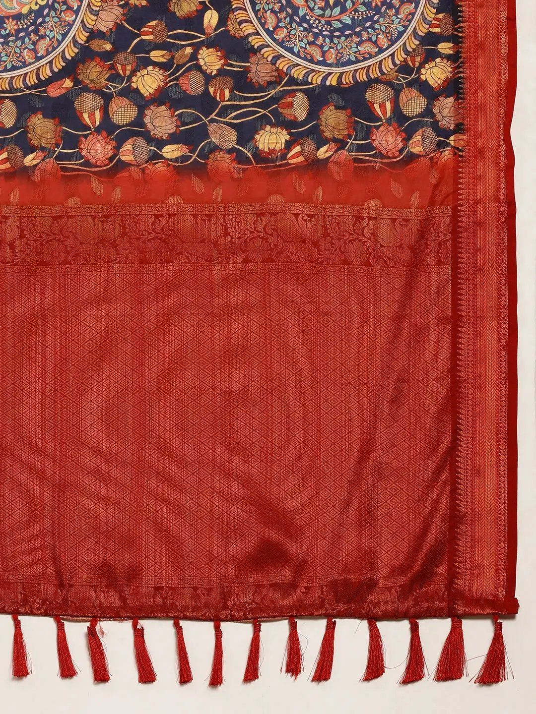 Beautiful Kalamkari Zari Work Silk Blend Kanjivaram Saree 