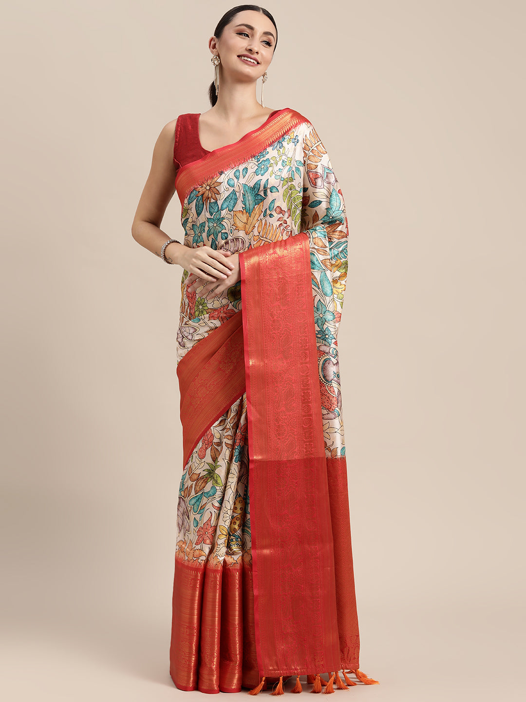 Designer Digital Kalamkari Banarasi Silk Saree