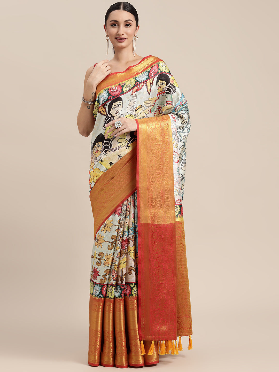 Designer Digital Kalamkari Pattu Banarasi Silk Sarees