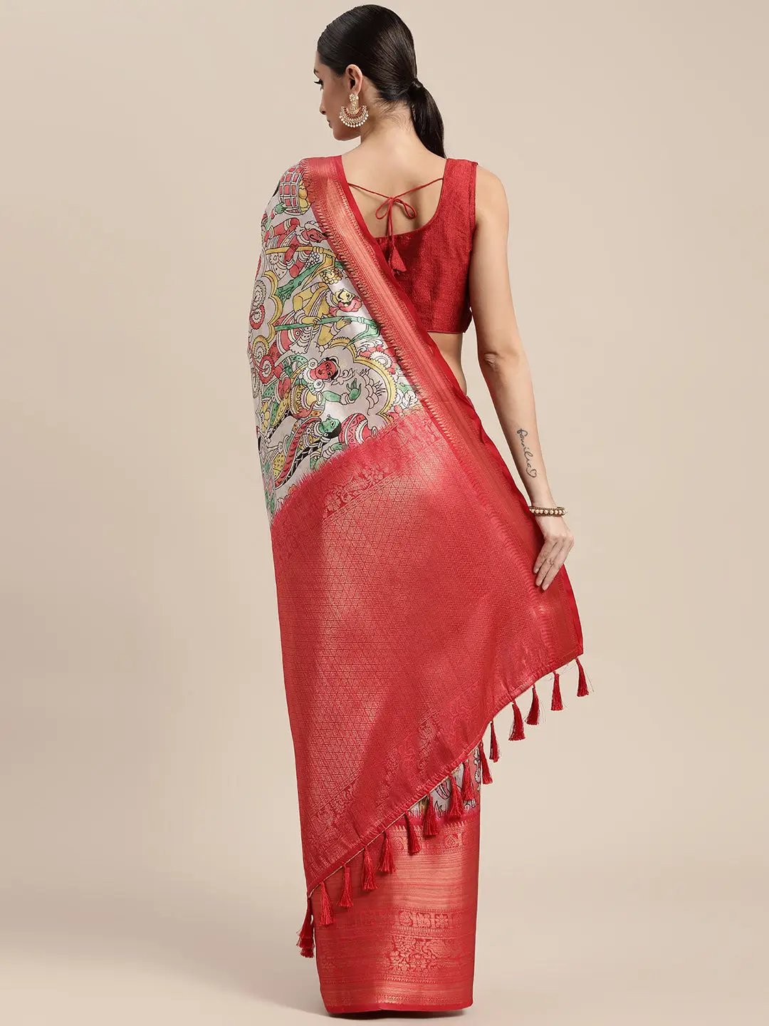 Latest Designer Digital Kalamkari Print Banarasi Silk Saree