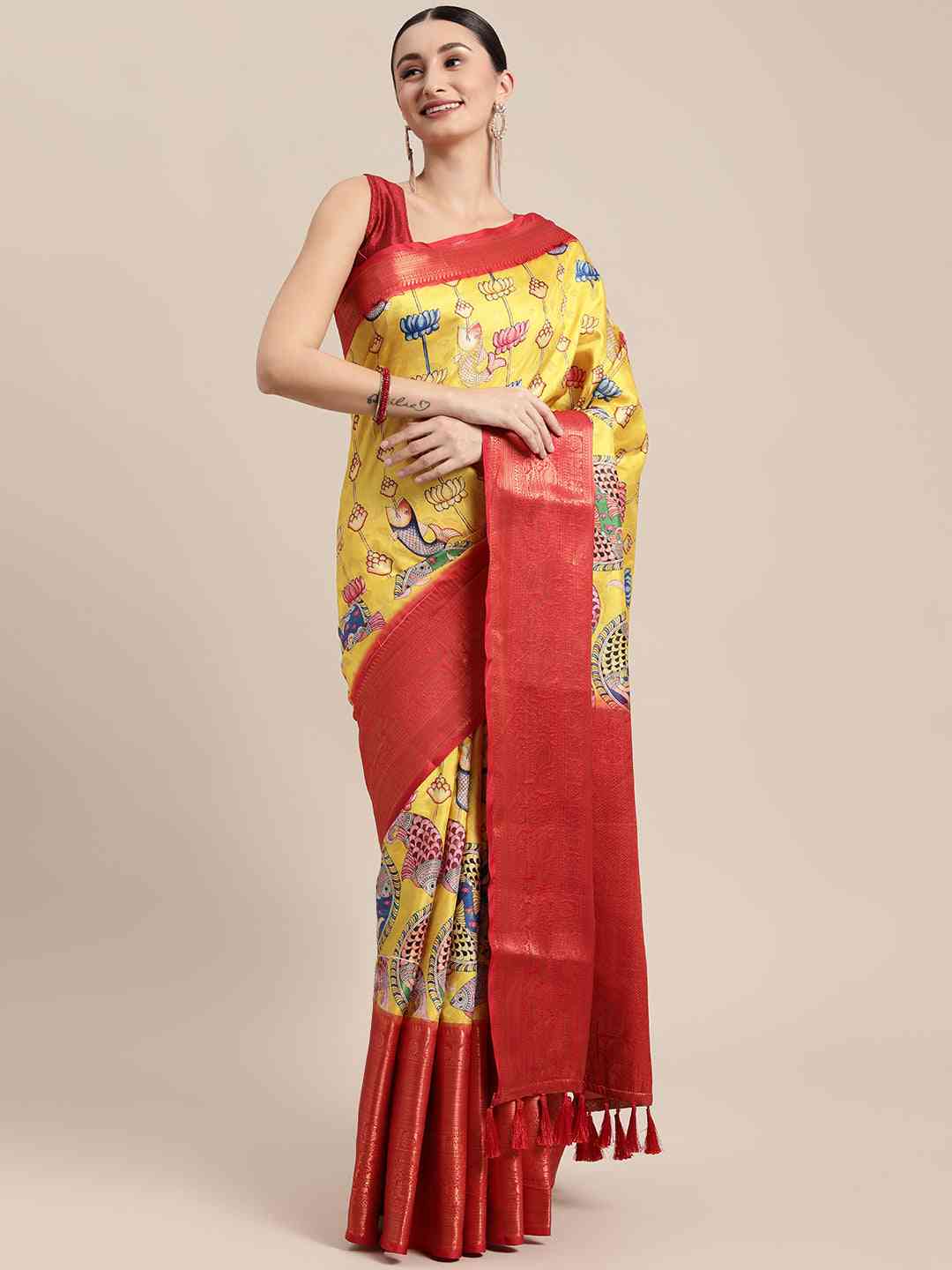 Designer Digital Kalamkari Print Pattu Banarasi Silk Saree