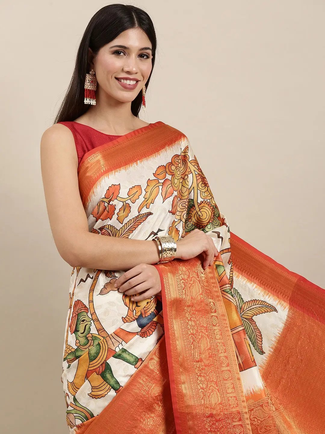 Soft Linen Kalamkari Block Print Sarees