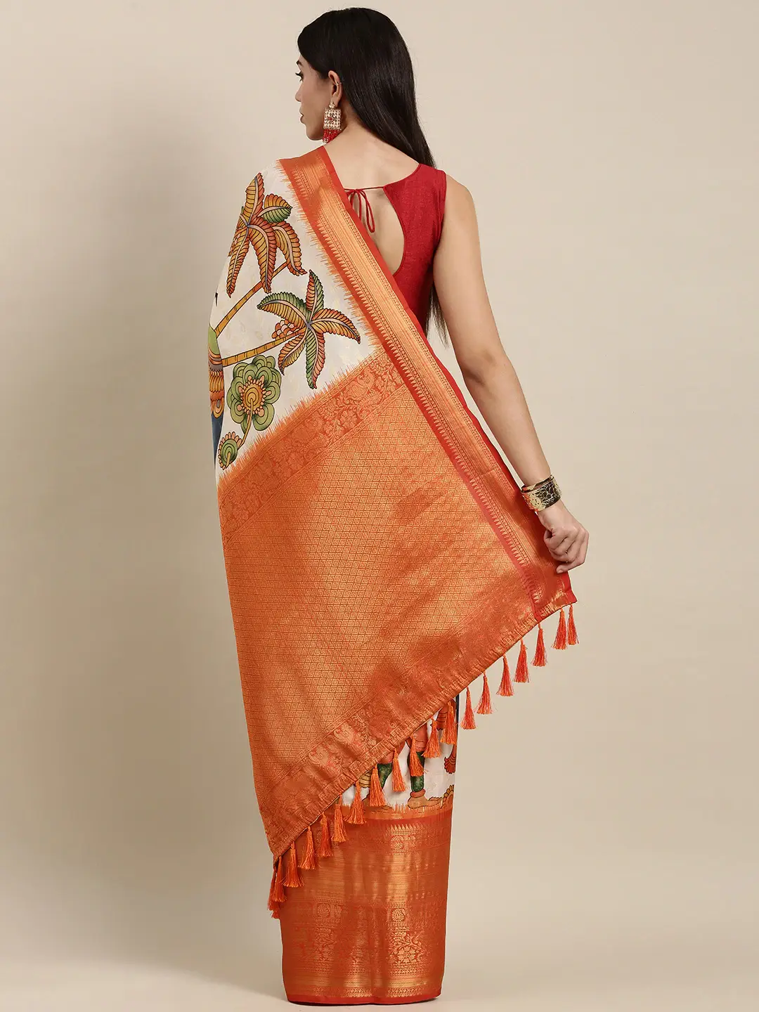 Soft Linen Kalamkari Block Print Sarees