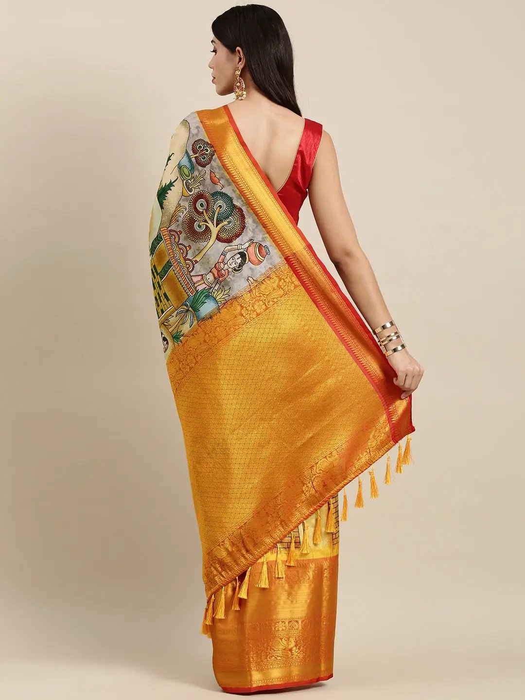 Soft Linen Kalamkari Block Print Sarees