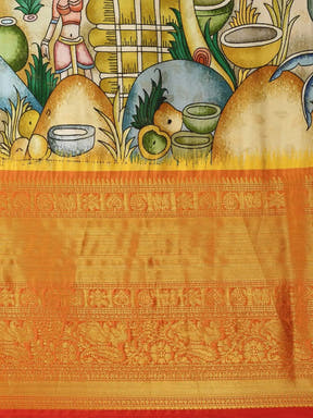 Soft Linen Kalamkari Block Print Sarees