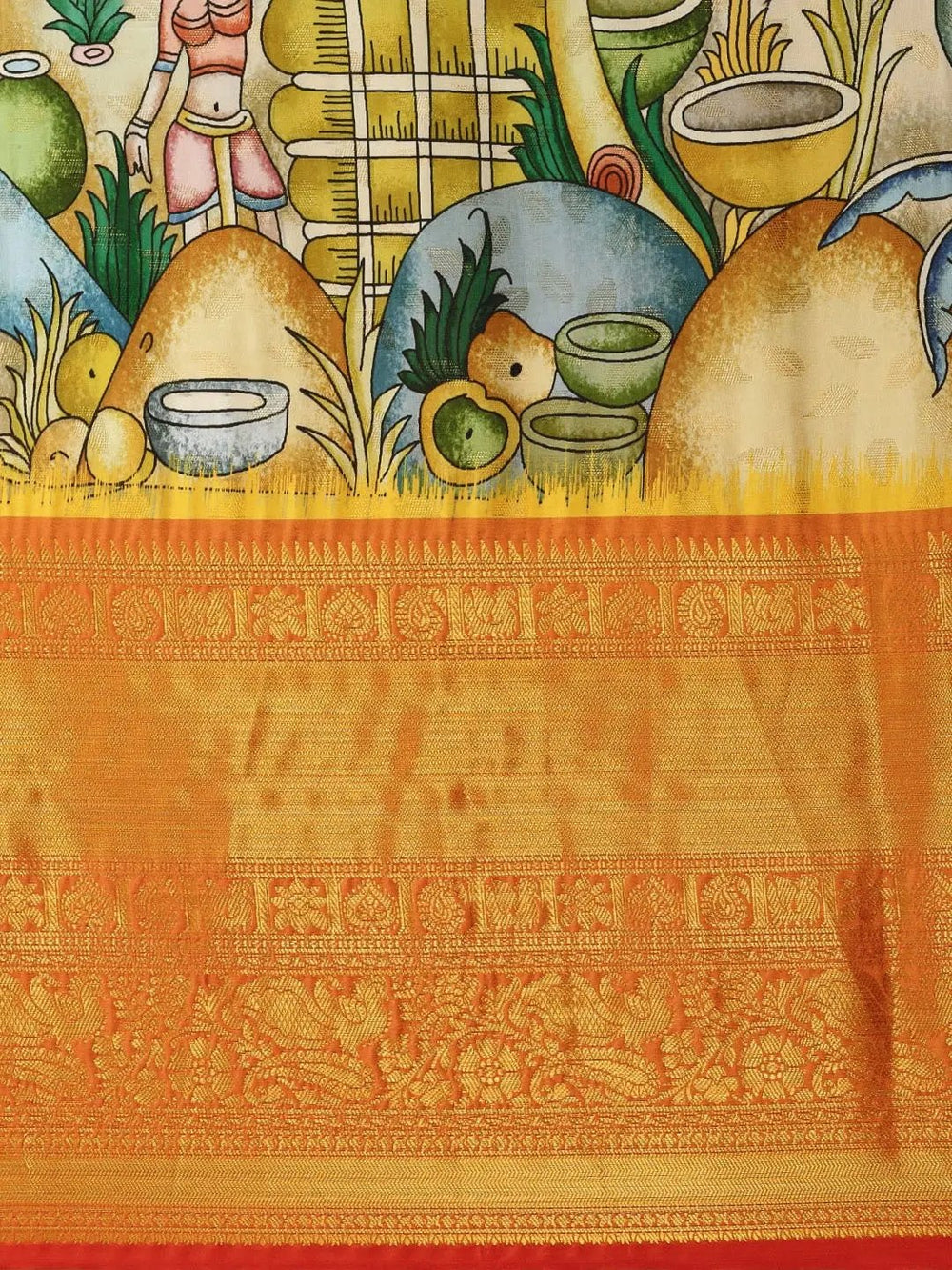 Soft Linen Kalamkari Block Print Sarees
