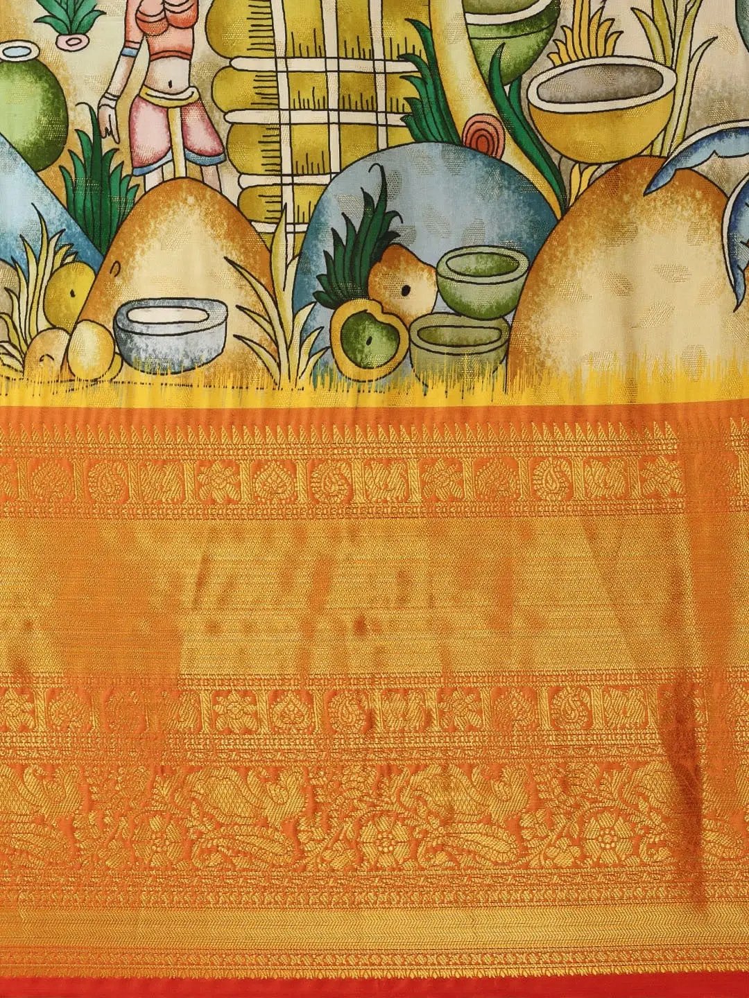 Soft Linen Kalamkari Block Print Sarees