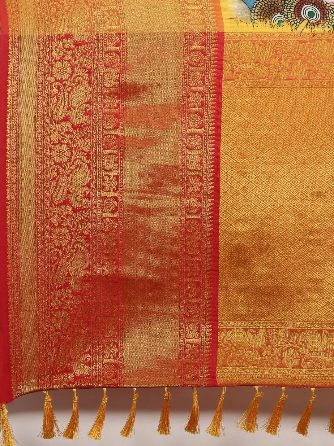Soft Linen Kalamkari Block Print Sarees