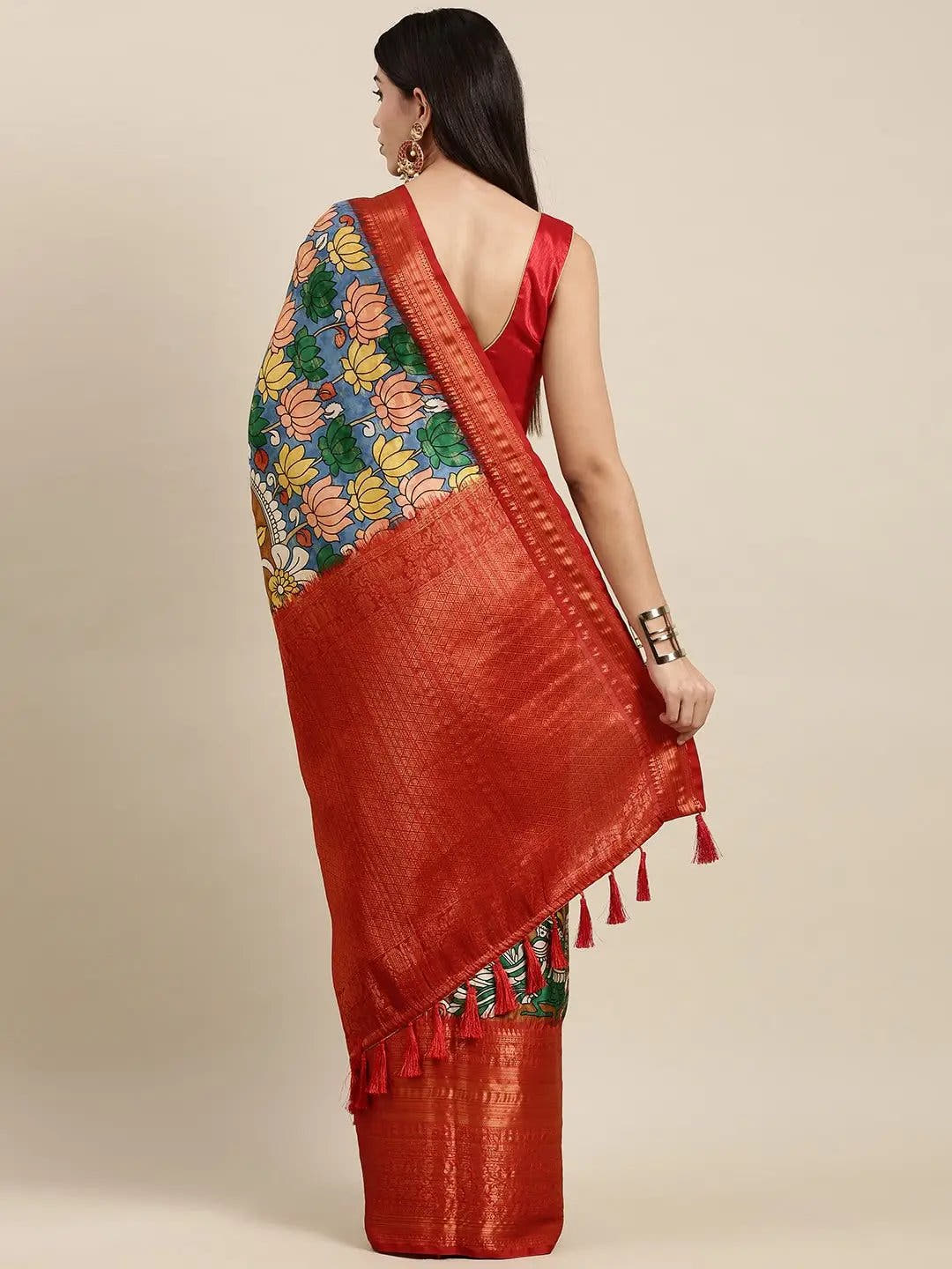 Digital Kalamkari Print Pattu Banarasi Silk Saree
