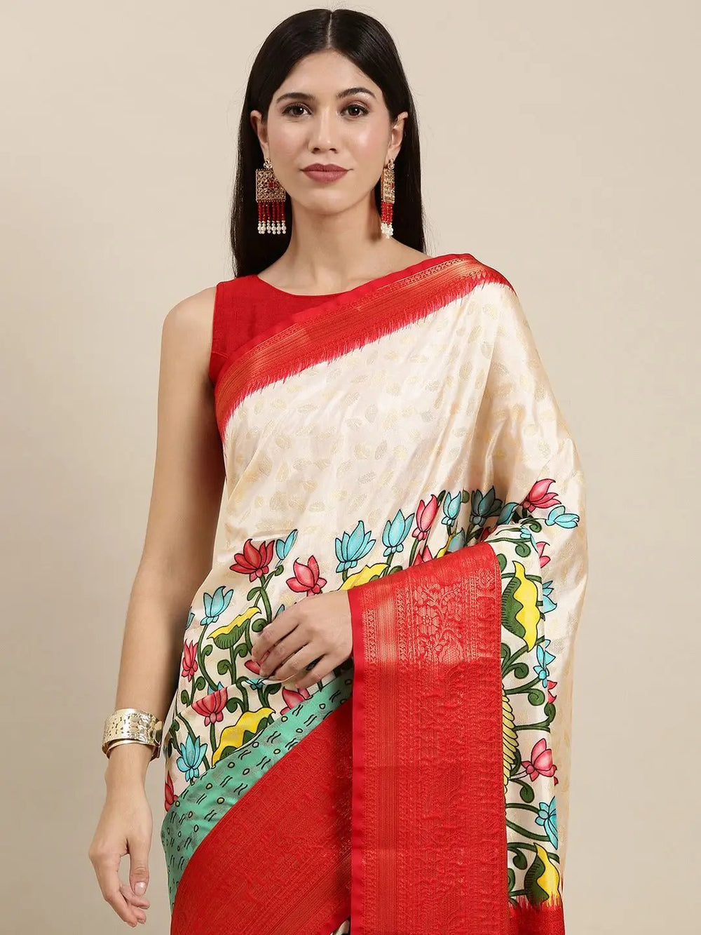  Digital Kalamkari Print Pattu Banarasi Silk Saree