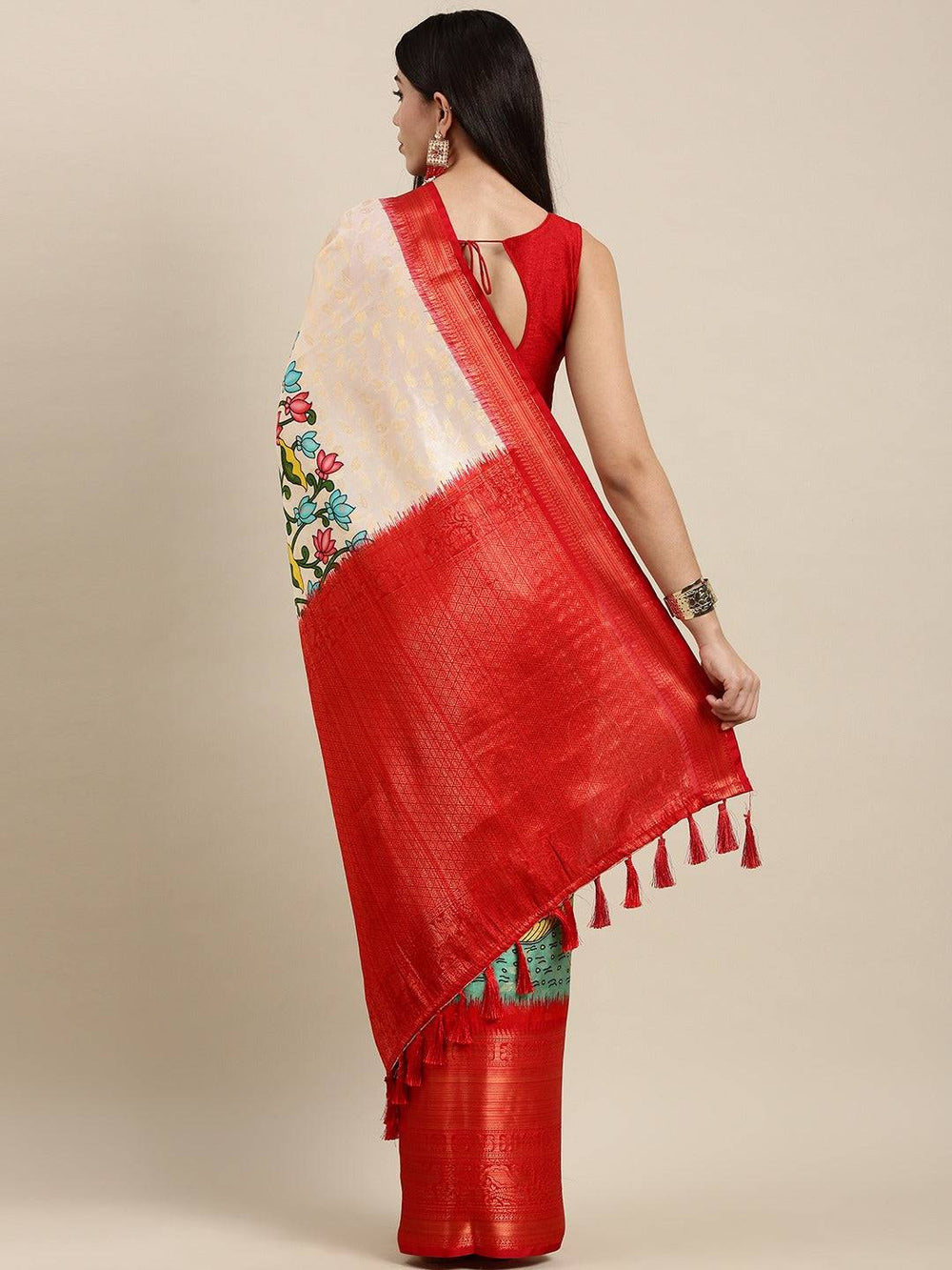  Digital Kalamkari Print Pattu Banarasi Silk Saree