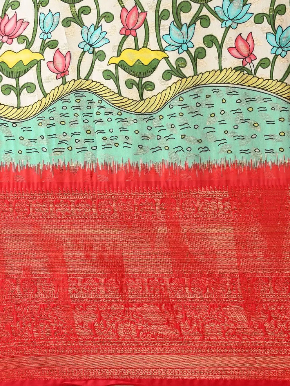  Digital Kalamkari Print Pattu Banarasi Silk Saree