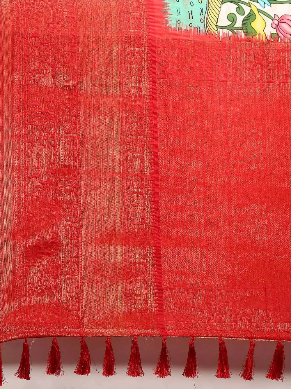  Digital Kalamkari Print Pattu Banarasi Silk Saree
