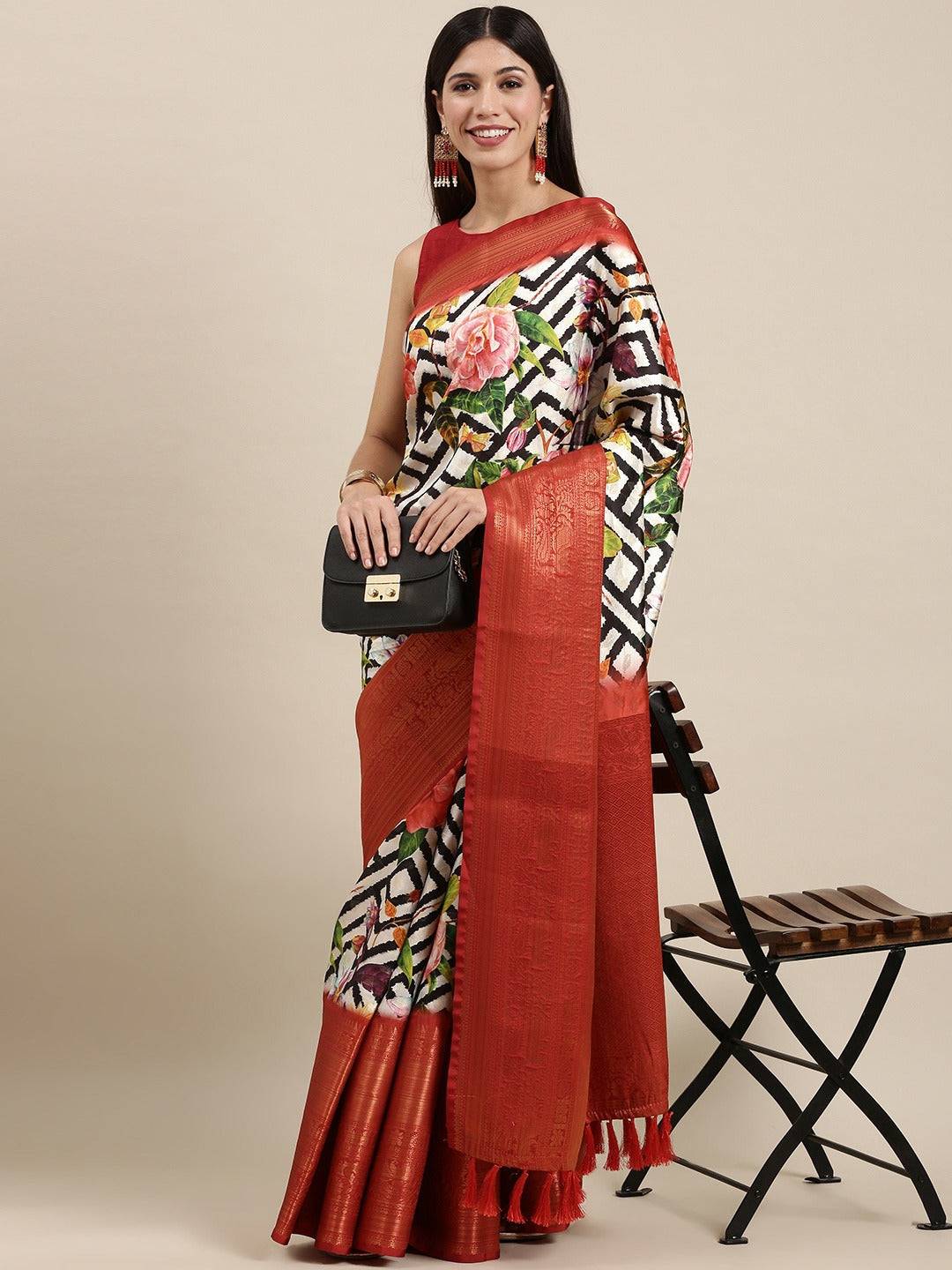 Digital Kalamkari Print Pattu Banarasi Silk Saree