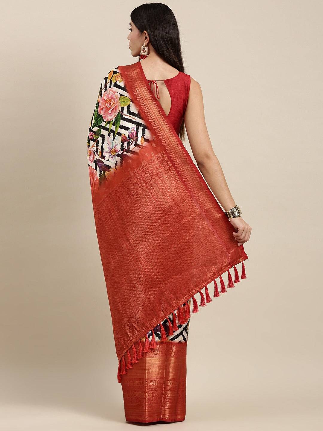 Digital Kalamkari Print Pattu Banarasi Silk Saree