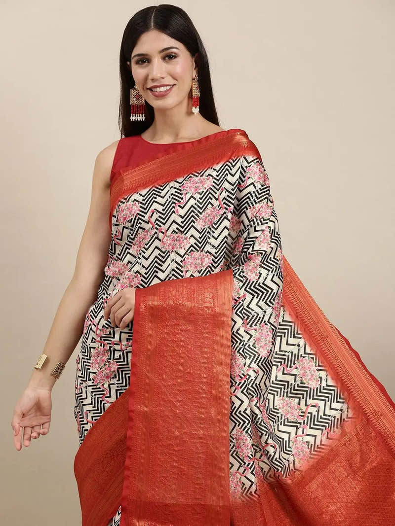 Designer Digital Kalamkari Print Pattu Banarasi Silk Saree