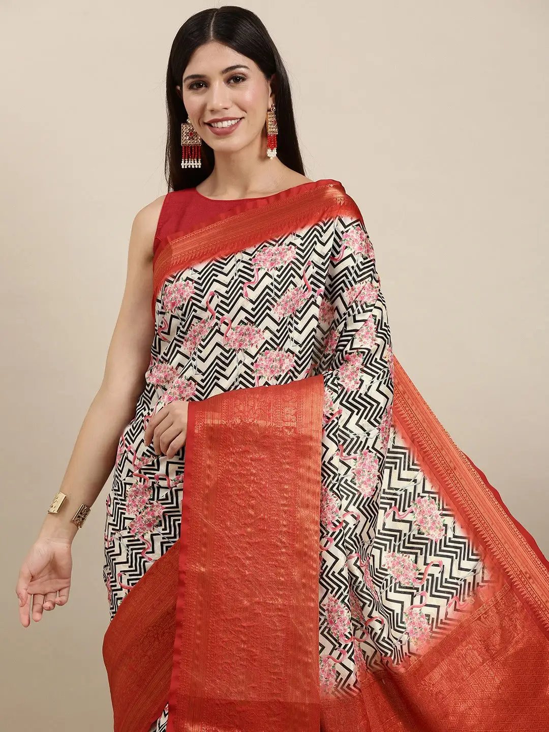 Digital Kalamkari Print Pattu Banarasi Silk Saree