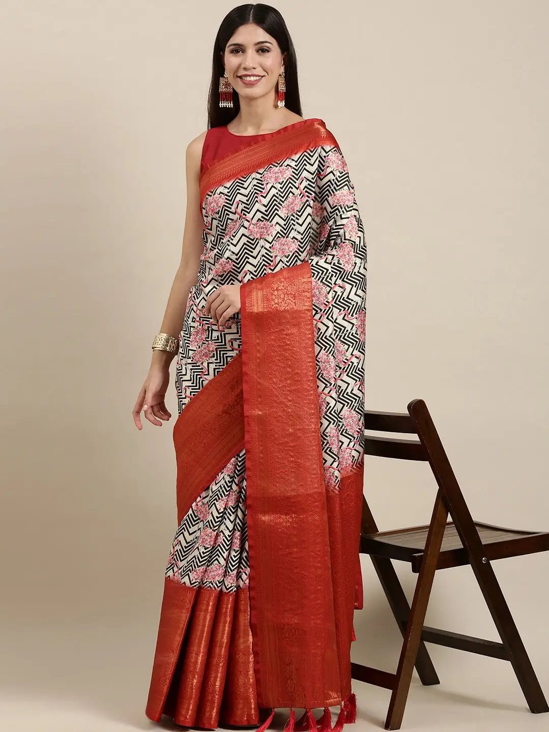 Digital Kalamkari Print Pattu Banarasi Silk Saree