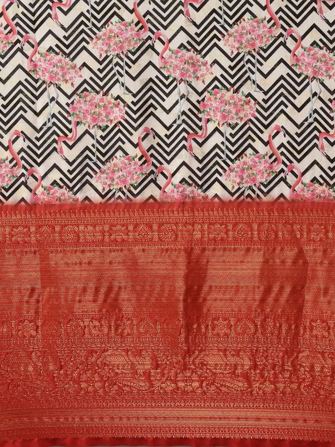Digital Kalamkari Print Pattu Banarasi Silk Saree