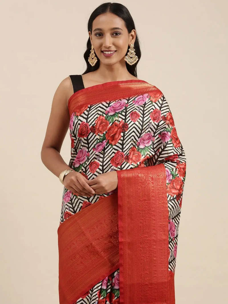 Multi Colour Digital Kalamkari Print Pattu Banarasi Silk Saree